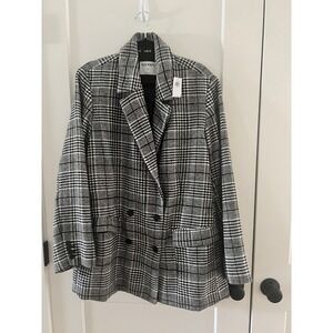 OLD NAVY Plaid Double Breasted Blazer Jacket Women's XXL Black White Houndstooth